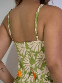 Short Printed Dress With Back Zipper - Army Green - View 4