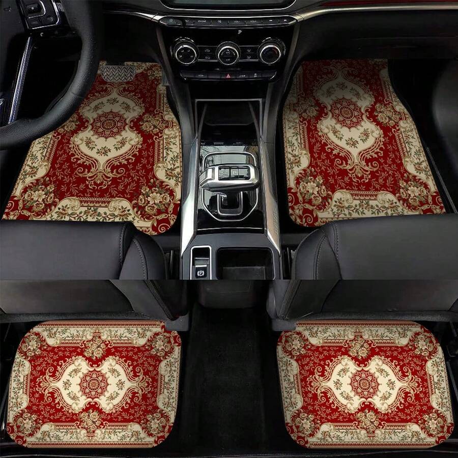 Easypie Selection Car Floor Mats Set Of 4/Set Of 2, Vintage Carpet Front And Rear Carpet Mats Decorative Car Floor Mats Non-Slip Auto Accessories Universal For Cars SUV Trucks - Floor Mats - View 1