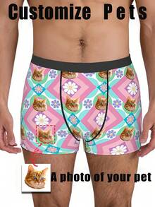 1 pieza Pantalones cortos con estampado personalizado de mascota, diseño unisex, ropa interior personalizada, ropa interior creativa, regalo perfecto para el día festivo para novio, novia, esposo, esposa, familia