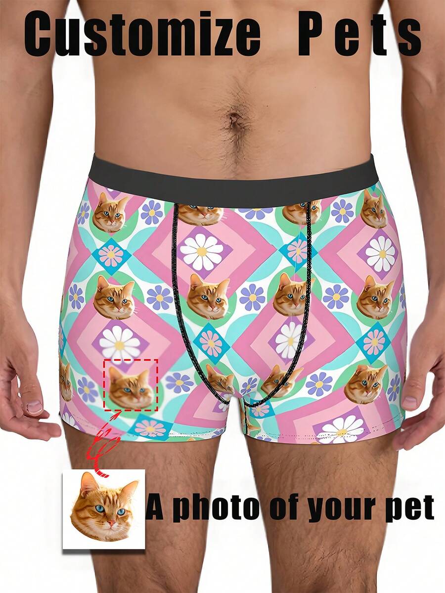 1 pieza Pantalones cortos con estampado personalizado de mascota, diseño unisex, ropa interior personalizada, ropa interior creativa, regalo perfecto para el día festivo para novio, novia, esposo, esposa, familia