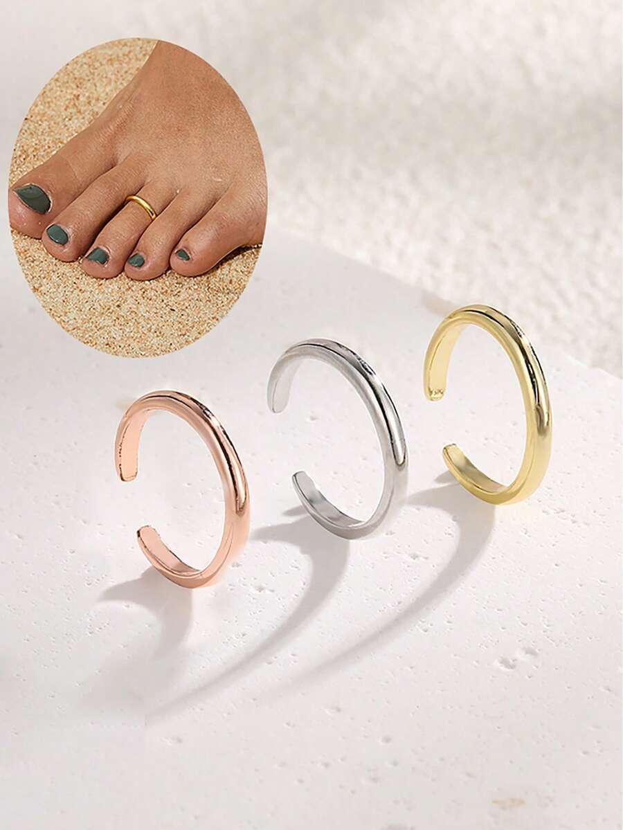 1 chiếc nhẫn hở ngón chân có thể điều chỉnh theo phong cách tối giản trơn, thời trang độc đáo - Bóng loáng - Xem 1