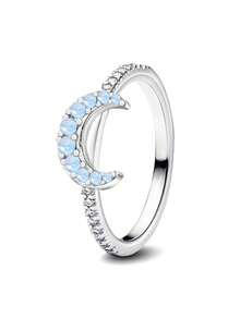 1 Set 925 Sterling Silver Luxury Sun & Moon Cubic Zirconia Stackable Rings, Women's, Perfect For Valentine's Day, Wedding, Birthday Party, Showcasing Exquisite Jewelry Style - Moon - View 4