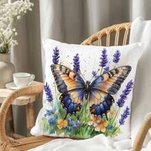 1pc Watercolor Floral & Butterfly Printed Pillow Cover [Inner Pillow Not Included], 11.81*19.71in (30*50cm), [Single-Sided Printing] Polyester Throw Cushion Cover, Room Decor, Home Decor, Bedroom Decor, Room Decoration, Suitable For Sofa, Bed, Living Room, Bedroom, Car, Office, Hotel, Perfect Gift For Family And Friends, All Seasons
