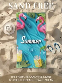 1 stuk bedrukte strandhanddoek, flamingo-patroon zwemhanddoek, badhanddoek, modieuze strandhanddoek, superabsorberende badhanddoek voor in de badkamer, zwemmen, fitness, yoga, zachte en comfortabele microvezelhanddoek, lichtgewicht en draagbaar, wind- en zonbescherming, zandbestendig voor zomerreizen, vakantiebadkamerdecoratie, verkrijgbaar met of zonder opbergtas, aanbevolen voor normale en grotere maten (35*75 cm kleine handdoek, 150 cm of groter aanbevolen)