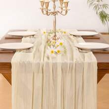 3/12pcs Bohemian Tablecloths, Cheesecloth Table Runners, Romantic Long Table Runners For Weddings, Baby Showers, Holiday Party Decorations, Rustic Gauze Tablecloths For Weddings, Baby Showers, Birthday Party Table Decorations, Reception Table Decorations - 彩色 - 查看 6