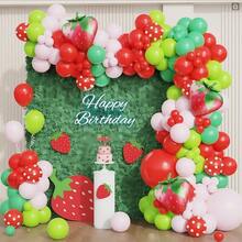 117pcs Strawberry Balloon Arch Kit- Pink And Red Size Strawberry Foil Balloons Garland Kit For First Theme BabyShower Shortcake Birthday Party Decorations