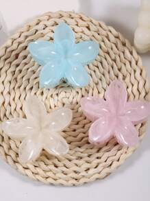 3pcs/1pc Women 8cm/3.15 Inch Pink, White, Blue Flower Shaped Plastic Hair Clips, Cute Large Size, Lightweight, Fashion Versatile, Elegant, Minimalist Style, Solid Color Hair Accessories For Daily, Casual, Party, Commute, Travel, Ponytail, Bun, Face Washing, Makeup, Outfit Matching