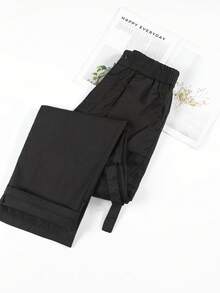 Vaqueros oscuros de mujer, estilo de cintura alta y pierna ancha con bolsillos tácticos, ideales para salidas diarias, compras, viajes y moda casual - Negro - Ver 7