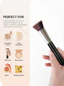 Pennello per fondotinta a testa piatta, adatto per mescolare cosmetici liquidi, in crema e in polvere perfetti - lucidatura, stippling, correttore. Pennello da trucco stile kabuki portatile, ottimo regalo per donne e festa della mamma