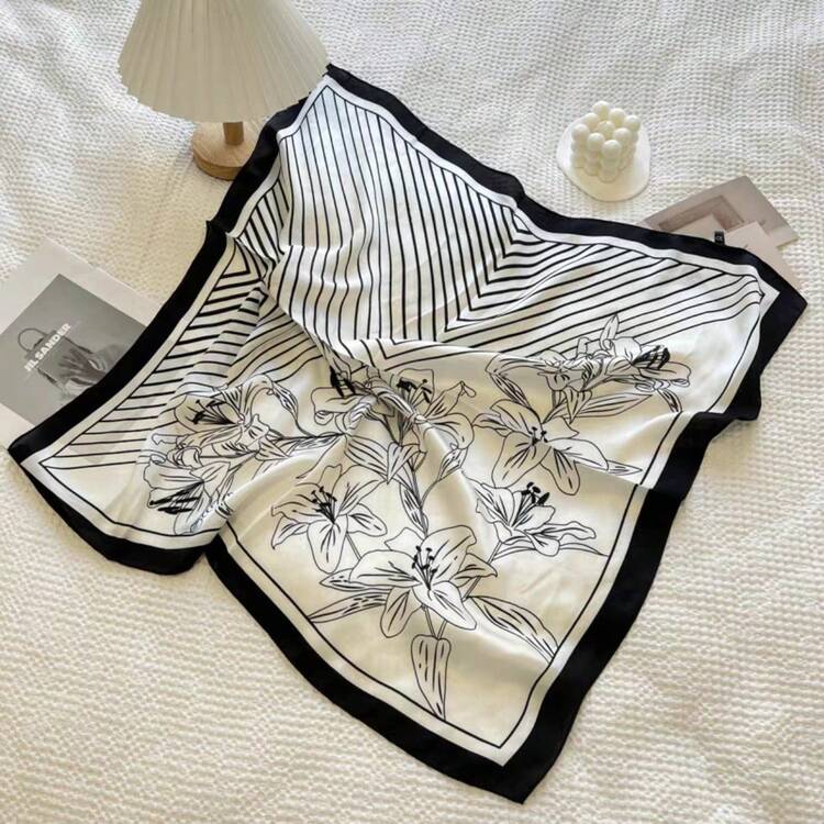 1 Peça Lenço Quadrado com Estampa Geométrica para Mulheres, Primavera/Verão para Vestido - Azul Marinho - Visão 2