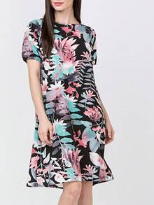 Boho Vintage Mint Pink Blue Patchwork V-Neck Dolman Sleeve Mini Swing Southern Dress Cover Up| S-3X - 藏蓝色 - 查看 1