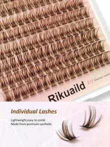 Rikuaild 128pcs Brown Fluffy False Eyelashes, D Curl Lifting, DIY Eyelashes, Faux Mink Lashes, Segmented Extension Lashes, Natural Fluffy Makeup Tool - D - View 4