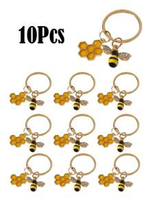 1/2/4/10pcs Cubic Zirconia Bee & Honeycomb Keychain, Cute Animal Pendant Keyrings, Versatile & Adorable For Students Backpack For School Car Accessories Goth Y2k Halloween Accessories Teachers Day Christmas Gift Ideas Bag Accessories Lanyards With Id Holder Car Accessories Bag Charms