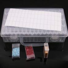 1 pieza Caja de almacenamiento de plástico transparente multiusos con 32/48/64 compartimentos y etiquetas adhesivas - Apta para cuentas, joyería, manualidades y suministros para arte de uñas - Cierre a presión, excelente para pintura de diamantes, bordado y caja de joyería