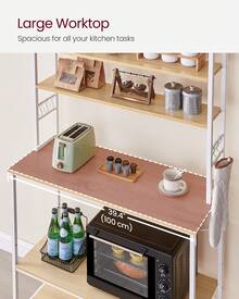 VASAGLE Kitchen Storage Rack, Coffee Bar, Baker's Rack, Total 6 Shelves And 6 Hooks, For Microwave, Steel Frame, Industrial, 40 X 100 X 167 Cm, Oak Colour And White - 黃色 - 查看 4