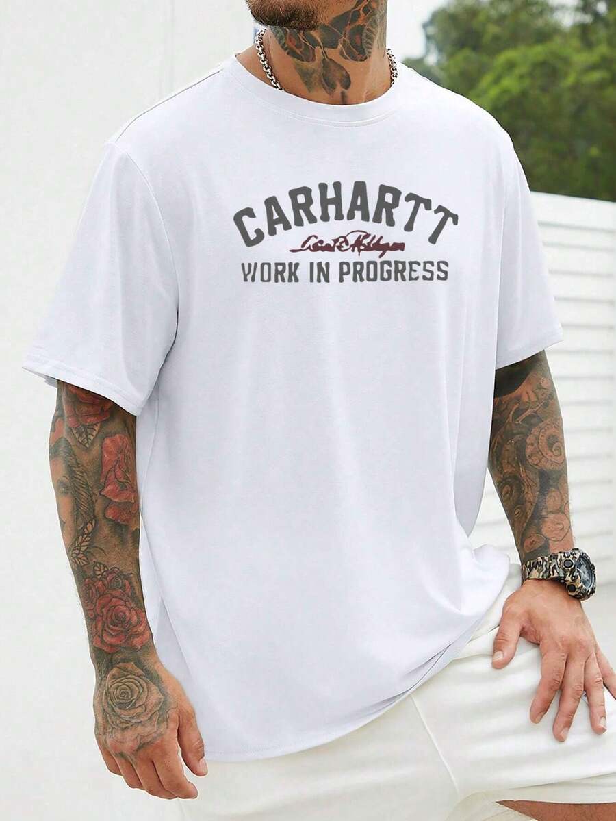 Work In Progress – White T-Shirt, Men's Round-Neck T-Shirt, 220 G/M², For Summer, Made Of Pure Cotton, Short Sleeves (1 Piece)