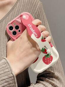 1 件时尚腕带草莓印花加厚高防摔手机壳带支架，兼容 Apple 及系列防水防震防摔防刮