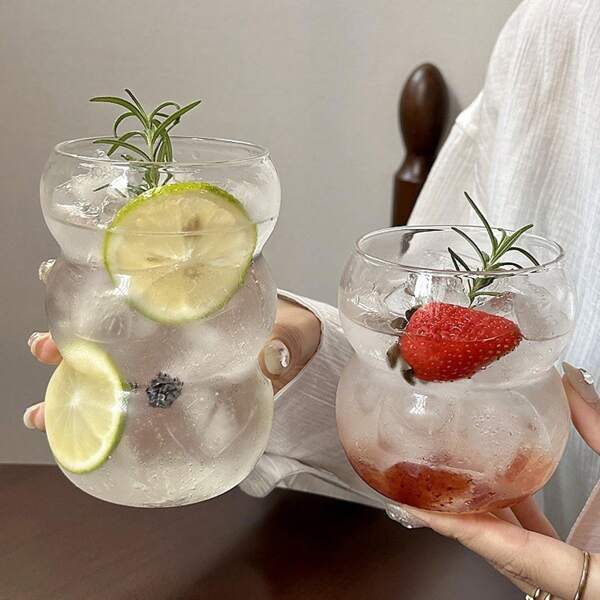 Ein hochborosilicatglas Becher, Latte, Milchgetränk, Espresso Tasse, exquisite Tasse, Frühstücksglas, geripptes Glas, Wasserglas, Wellen Blasen Glas, ästhetisches Wellen Glas, Eiskaffee, Saftgetränk, Milchtee, Bier, Cocktail, süßer Glas Becher, Schulsachen