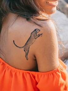 1 pieza Tatuaje temporal de jaguar a base de hierbas, a prueba de agua y sudor, de un solo uso, talla grande seguro y unisex, puede durar de 7 a 14 días - Negro - Ver 3