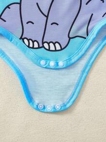 3pcs Newborn Baby Boy Outfit Set, Cartoon Elephant Print Bodysuit, Blue & White Striped Pants, Creative Pointy Hat, Gift For Kids, Autumn/Winter - Blue - View 5