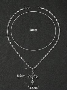 1pc Fashion European & American Vintage Personalized Hiphop Flame Cross Pendant Necklace, Suitable For Men's Daily Street Wear And Gifting - Antique Silver - View 2