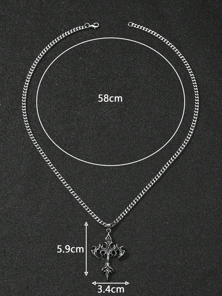 1 pieza Collar con colgante de cruz de llama vintage personalizado de estilo europeo y americano, apropiado para el uso diario y como regalo para hombres - Plata antigua - Añade 2