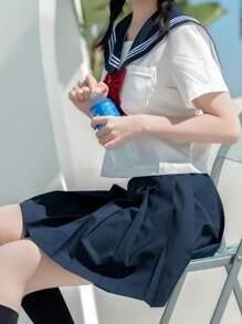 Classic Basic Summer Japanese Style Sailor Uniform Set, Suitable For Cosplay, Anime, Comics, Photo Shoots Halloween