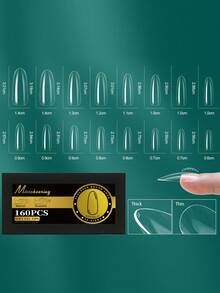 160片-320片热销透明假指甲美甲拱形指甲半磨砂美甲无痕假指甲 - 無色 - 查看 27