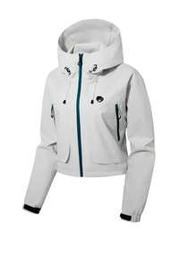 女士短款外套，春季轻便连帽多口袋拉链休闲户外外套 - 淺灰色 - 查看 5