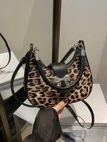 时尚豹纹包，PU斜挎包，俏皮肩带，拉链开合，轻巧设计，适合女性 - 湿擦清洁，适合购物和外出