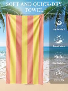 1pc Printed Beach Towel, Orange Striped Pattern, Can Be Used As Swimwear Or Bath Towel, Fashionable Design, Super Absorbent, Suitable For Bathroom, Swimming, Fitness, Yoga And Other Occasions, Soft And Comfortable Microfiber Material, Lightweight And Easy To Carry. - Multicolor - View 5