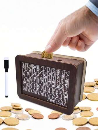 Vintage Wooden Piggy Bank, Cash Savings Challenge Box, Wooden Cash Box, Cash Savings Box, Adult Cash Savings Box, Wooden Box With Target Money Quantity, Decorative Desktop Coin Box, Back To School Essential. Handmade, Colors May Vary Slightly Between Batches But Won't Affect Usage