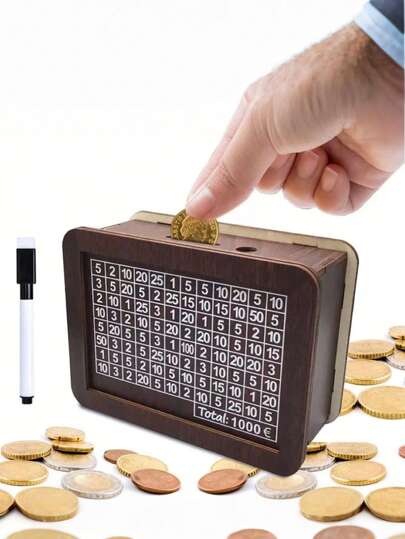 Vintage Wooden Piggy Bank, Cash Savings Challenge Box, Wooden Cash Box, Cash Savings Box, Adult Cash Savings Box, Wooden Box With Target Money Quantity, Decorative Desktop Coin Box, Back To School Essential. Handmade, Colors May Vary Slightly Between Batches But Won't Affect Usage