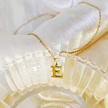 Initial Letter Necklace Stainless Steel Gold + Velvet Bag Cute Pendant Delicate Gift - U - Xem 1