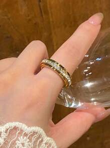 1pc 18K Gold Plated Stainless Steel Rotatable Star & Crystal Ring, Suitable For Women Daily Wear, Gift