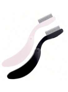 4/2/1pc New Stainless Steel Eyelash/Eyebrow Comb With Curved Plastic Handle, Portable Eyelash Mascara Brush, Makeup Brush, Anti-Crossed Fly Leg Beauty Tool