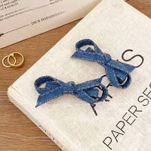 2 piezas Pinzas para el cabello con lazo azul vaquero retro, nuevos ganchos para el flequillo para mujeres, artículos escolares, elegantes, para la universidad, lazos azules, atuendo de invierno para mujeres, lindos, elegantes