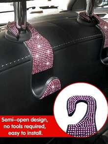 1 pieza Gancho colgador de automóvil con incrustaciones de diamantes para asiento trasero, accesorios creativos ocultos - Negro - Ver 4