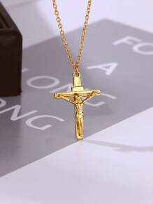 1PC Christian Jesus Cross Pendant Necklace For Women Men Dainty Adjustable Chains Necklace Catholic  Cross Jewelry Prayer Baptism Gifts