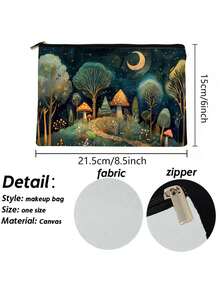 魔法森林之夜化妆包 - 万圣节礼物 - 深绿色包，带有异想天开的女巫、猫和月亮设计，拉链袋可容纳化妆品、铅笔或零食 - 送给姐妹、学生和成人的完美礼物，多用途袋 | 天体艺术 | 耐用拉链封口，大号化妆包 - 彩色 - 查看 2