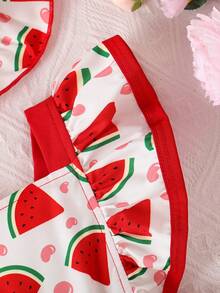 Baby Girls Valentine's Day Sunflower Bow Criss-Cross Strap Romper + Hat - Red - View 4