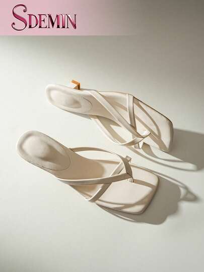 SDEMIN Nuevas sandalias de verano para mujer de unicolor, zapatos elegantes de vacaciones, sandalias casuales de playa con tacón alto, tacones slip-on de moda para vestir