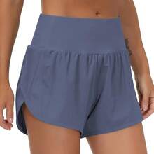 Womens High Waisted Running Shorts Quick Dry Athletic Workout Shorts With Mesh Liner Zipper Pockets - Dusty Blue - View 5