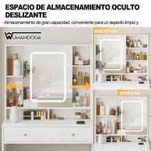 Tocador blanco con espejo y luz, mesa de maquillaje con 3 cajones - Blanco - Ver 4