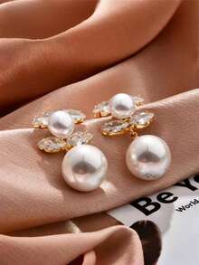 金色 C 形锆石和珍珠耳环，优雅可爱，适合日常佩戴和派对 - 金色 - 查看 5