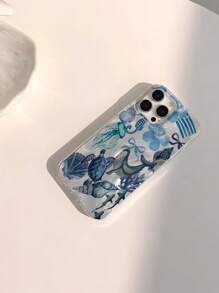 1 Stück Ocean Thema Schildkröte, Muschel, Quallen Muster Transparente weiche TPU Handyhülle, wasserdicht, fingerabdruckfest, kratzfest kompatibel mit Apple 16/16 Plus/16 Pro/16 Pro Max