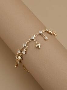 1 chiếc vòng tay xích chân bãi biển bằng thép không gỉ hình trái tim pha lê lấp lánh dành cho nữ (Làm thủ công, có một chút thay đổi về số lượng trái tim pha lê, vui lòng tham khảo kích thước thực tế) - Vàng - Xem 4