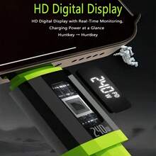 1PC PD240W超级快充数据线 适用于TYPE-C苹果15/16 高清智能LED数显硅胶充电线 Type-C转Type-C充电线 带LCD显示屏 实时电量数显 快充长线 | 光滑表面数据线 | 硅胶线 - 綠色 - 查看 5