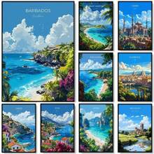 1 peça/3 peças Pôsteres de arte de parede Moldura opcional Viagem moderna Paisagem de viagem Pôsteres de cidade Ilhas da Costa Azul Dias ensolarados Belas paisagens Pintura em tela Arte de parede Adequado para decoração de quarto e casa