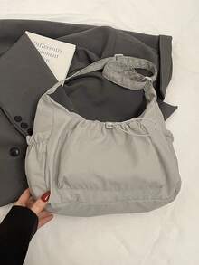 Spring/Summer New Ruched Cloud Drawstring Shoulder Bag, Crossbody Underarm Bag For Women - Grey - View 2